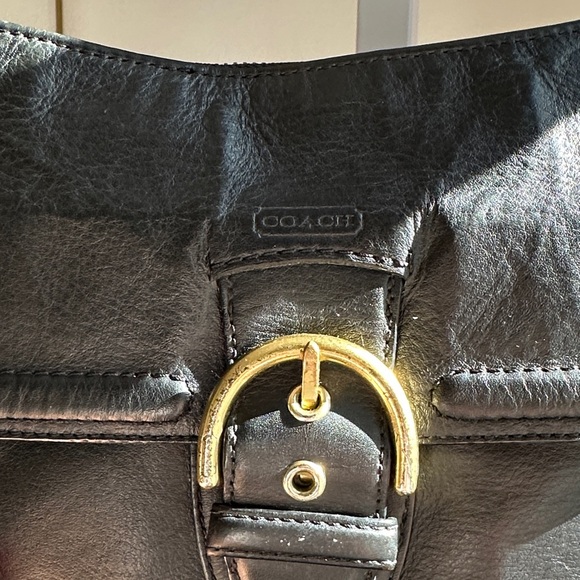 Coach Black Leather Shoulder Bag with Gold Accents - Picture 2 of 13